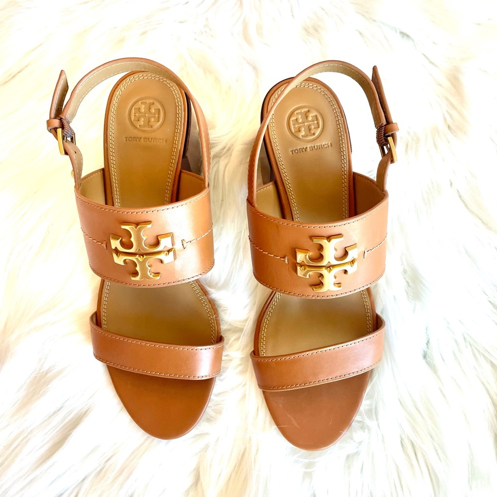 NEW Tory Burch Everly Block Heel Tan Leather Ankle Strap Sandal Size 8.5